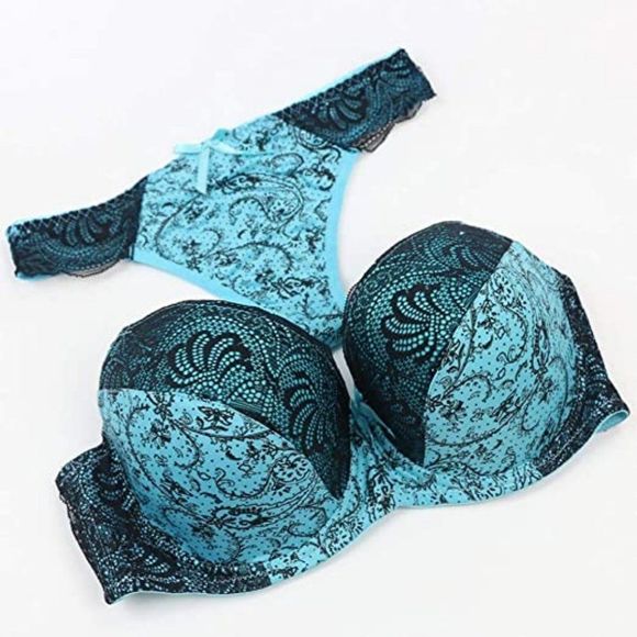 Swbreety Women's Comfortable Push Up Embroidery Lace Bra and Panty Set - Picture 5 of 7